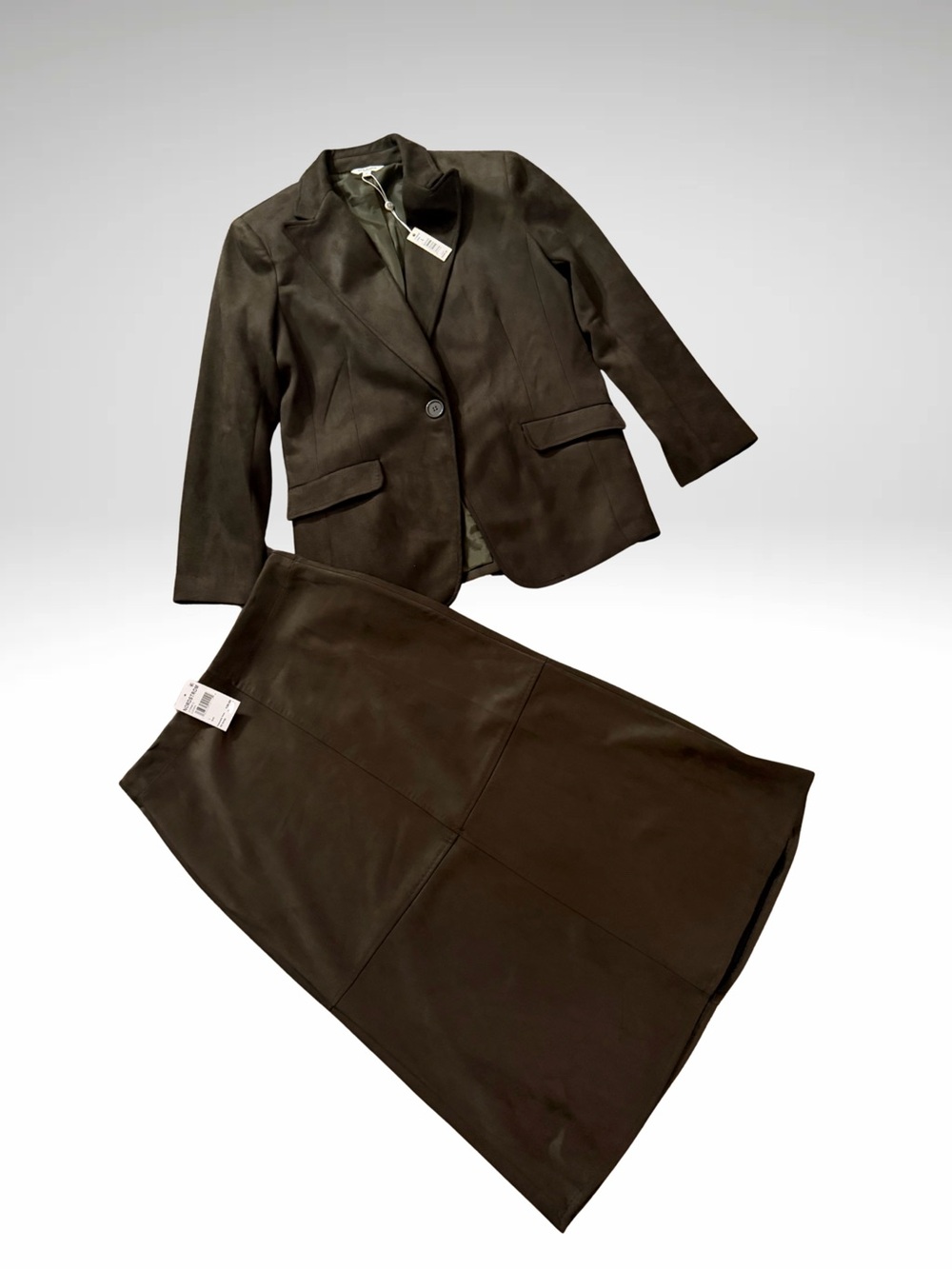 Max Studio Olive Suede Blazer and Skirt Set